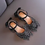 Girls Princess Sequins Mesh Butterfly Soft Flat Soled Dress Shoes
