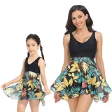 Mom and Me Plus Size Palm Leaves Prints Hight Waist Bikini Set Swimwear