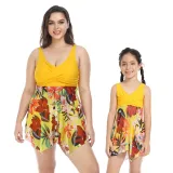 Mom and Me Plus Size Palm Leaves Prints Hight Waist Bikini Set Swimwear