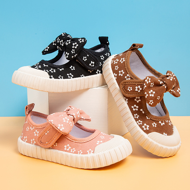 Kids Girl Bowknot Breathable Soft Flat Soles Canvas Sneaker Shoes