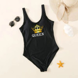 Matching Family Swimsuit King Prince Swim Black Swim Trunks and Queen Princess Bikini Swimwear