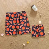 Matching Family Swimsuit Orange Fruits Prints Swim Trunks and Ruffles Bikibi Swimwear