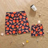 Matching Family Swimsuit Orange Fruits Prints Swim Trunks and Ruffles Bikibi Swimwear