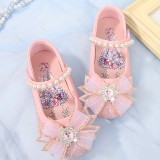 Girls Sequins Bow Princess Pearls Soft Flat Dress Shoes