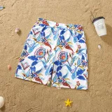 Matching Family Swimsuit Flower Prints Swim Trunks and Deep V One Piece Bikini Swimwear