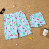 Matching Family Swimsuit Flamingos Prints Swim Trunks and  Padded Monokini Bikini Set Swimwear
