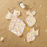 Matching Family Swimsuit Fruits Prints Swim Trunks and Crossing Hanging Bikini One Piece Swimwear