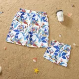 Matching Family Swimsuit Flower Prints Swim Trunks and Deep V One Piece Bikini Swimwear