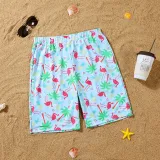 Matching Family Swimsuit Flamingos Prints Swim Trunks and  Padded Monokini Bikini Set Swimwear