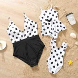 Matching Family Swimsuit Polka Dots Swim Trunks and Bikini One Piece Swimwear
