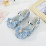 Girls Princess Glitter Sequins Mesh Pearl Bow Soft Soled Flat Dress Shoes