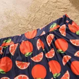 Matching Family Swimsuit Orange Fruits Prints Swim Trunks and Ruffles Bikibi Swimwear