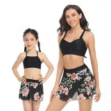 Matching Family Swimsuit Mom and Me Tankini Mesh Skirt Bikini Set Swimwear