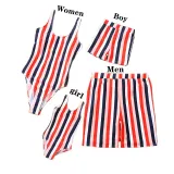 Matching Family Swimsuit Colorful Strips Swim Trunks and Bikini One Piece Set Swimwear