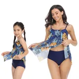 Matching Family Swimsuit Mom and Me Sling Mesh Flower Prints Two Pieces Bikini Set Swimwear