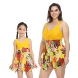 Mom and Me Plus Size Palm Leaves Prints Hight Waist Bikini Set Swimwear