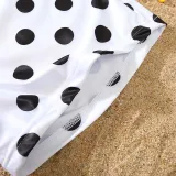 Matching Family Swimsuit Polka Dots Swim Trunks and Bikini One Piece Swimwear