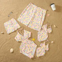 Matching Family Swimsuit Fruits Prints Swim Trunks and Crossing Hanging Bikini One Piece Swimwear