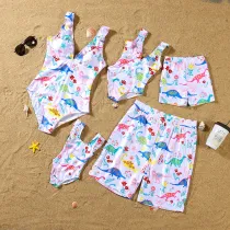Matching Family Swimsuit Dinosaurs Prints Swim Trunk Shorts and V-Neck Padded Monokini Bikini Set Swimwear