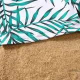 Matching Family Swimsuit Palm Leaves Swim Trunks and V-Neck Ruffles Bikini Set Swimwear