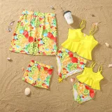 Matching Family Swimsuit Fruits Prints Swim Trunks and High Waist Sling Ruffle Bikini Two Pieces Swimwear