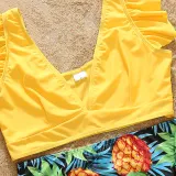 Matching Family Suit Palm Tree Leaves Swim Trunks and Two Pieces Ruffle Swimwear