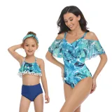 Matching Family Swimsuit Mom and Me Palm Leaves Prints Tropical Bikini Set Swimwear