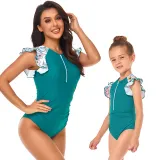 Matching Family Swimsuit Mom and Me Drawstring High Waist Halter Ruffles One Piece Swimwear