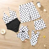 Matching Family Swimsuit Polka Dots Swim Trunks and Bikini One Piece Swimwear