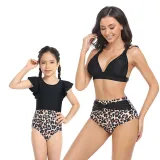 Matching Family Swimsuit Mom and Me Vintage High Waist Two Piece Bikini Set Swimwear