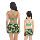Matching Family Swimsuit Mom and Me Tankini Mesh Skirt Bikini Set Swimwear
