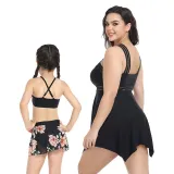 Matching Family Swimsuit Mom and Me Flower Prints Crossing Halter Plus Size Bikini Swimwear