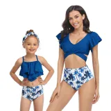 Matching Family Swimsuit Mom and Me Ruffle Hight Waist Tankini Bikini Set Swimwear