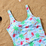 Matching Family Swimsuit Flamingos Prints Swim Trunks and  Padded Monokini Bikini Set Swimwear