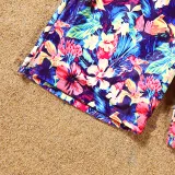 Matching Family Swimsuit Blue Flower Prints Swim Trunk Shorts and Ruffle Tankini Bikini Set Swimwear