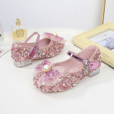 Girls Princess Glitter Sequins Mesh Pearl Bow Soft Soled Flat Dress Shoes