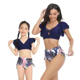 Mom and Me Tankini Bikini Hight Waist Ruffle Two Pieces Bikini Set Swimwear