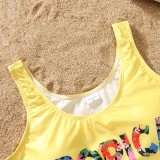 Matching Family Swimsuit Tropical Vibes Trunks and Bikini One Piece Yellow Swimwear