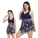 Mom and Me Plus Size Palm Leaves Prints Hight Waist Bikini Set Swimwear