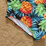 Matching Family Suit Palm Tree Leaves Swim Trunks and Two Pieces Ruffle Swimwear