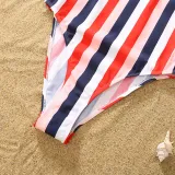 Matching Family Swimsuit Colorful Strips Swim Trunks and Bikini One Piece Set Swimwear