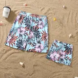 Matching Family Swimsuit Palm Leaves Prints Swim Trunks and Backless Crossing Bikini Set Swimwear