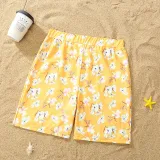 Matching Family Swimsuit Flower Prints Yellow Swim Trunks and Ruffle Hem Bikini Set Swimwear
