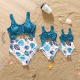 Matching Family Swimsuit Hawaii Palm Leaves Swim Trunks and Tropical Vibes Bikini Blue Swimwear