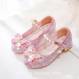 Girls Princess Glitter Sequins Butterfly Mary Jane Low Heel Dress Shoes