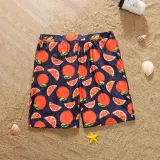 Matching Family Swimsuit Orange Fruits Prints Swim Trunks and Ruffles Bikibi Swimwear