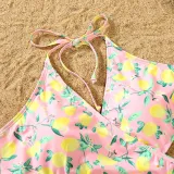 Matching Family Swimsuit Fruits Prints Swim Trunks and Crossing Hanging Bikini One Piece Swimwear