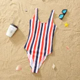 Matching Family Swimsuit Colorful Strips Swim Trunks and Bikini One Piece Set Swimwear