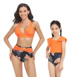 Matching Family Swimsuit Mom and Me Vintage High Waist Two Piece Bikini Set Swimwear