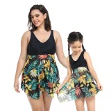 Mom and Me Plus Size Palm Leaves Prints Hight Waist Bikini Set Swimwear